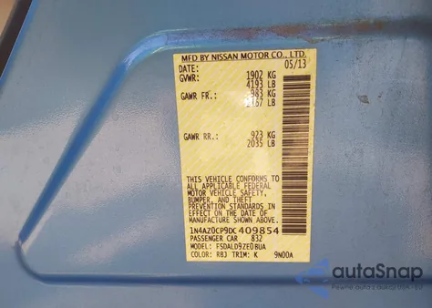 2013 Nissan Leaf Sv from USA, damaged, VIN 1N4AZ0CP9DC409854